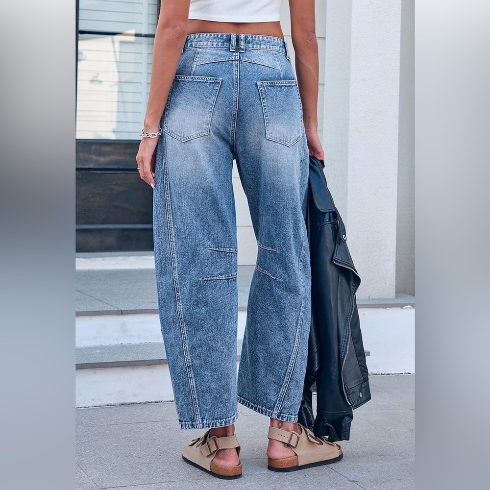 Greaidia mid-rise barrel jeans wide-leg cropped y2k jeans NWT 2 colors to choose - Picture 7 of 9